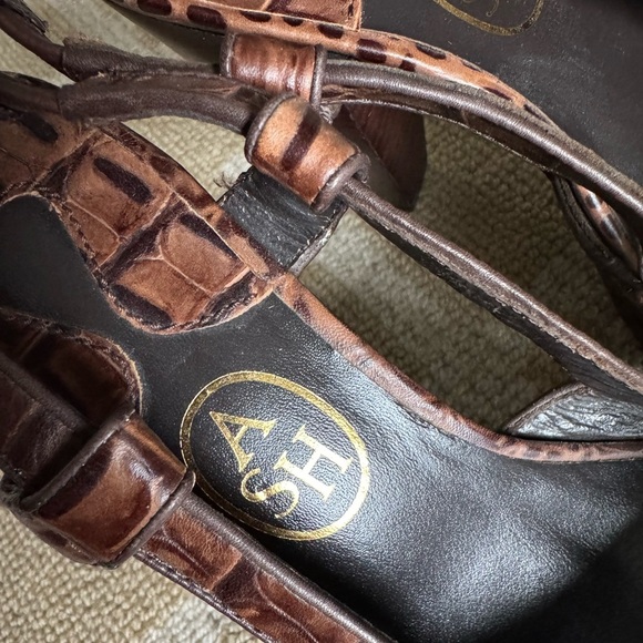 Ash Croc Embossed Brown Leather Slingback Heels Sandals Resort Shoes 38 (7.5-8) - Picture 4 of 10